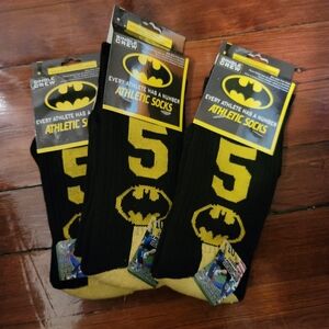 Batman Black and Yellow Athletic Socks-3 Pack